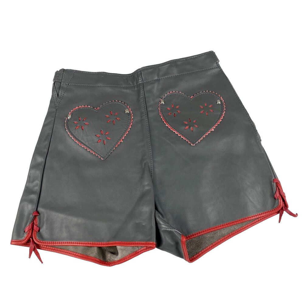 VTG 60s German Lederhosen Child Shorts Authentic Gray Leather Oktoberfest Heart